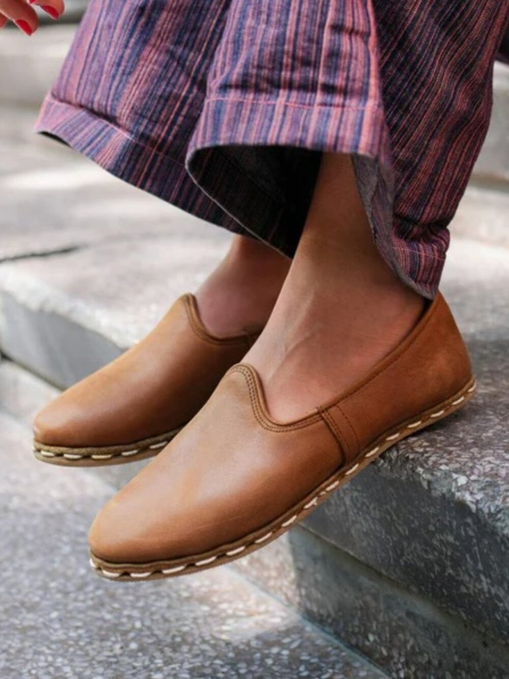 SABAH Fort Worth Slip-On Shoes in Tan Brown Leather Handmade in Turkey Sz 6